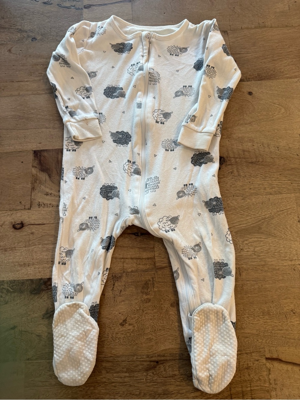 Petit Lem White Gray Sheep Print Footed One-Piece for Kids sz 18 months